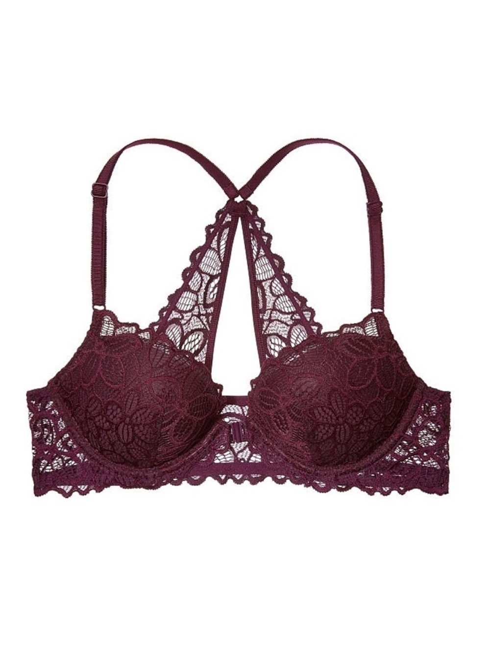 Victorias Secret Lace Racerback Push-Up Bra - Burgundy NWOT